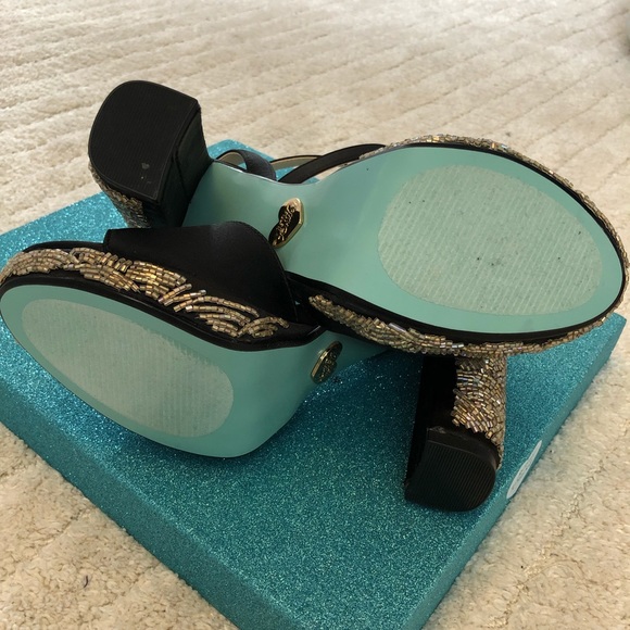 Black Block Heel with Beaded Embellishment - Picture 7 of 8